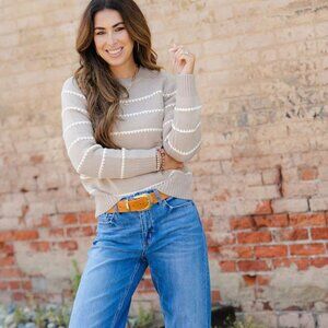 Stitched Stripes Accented Sweater